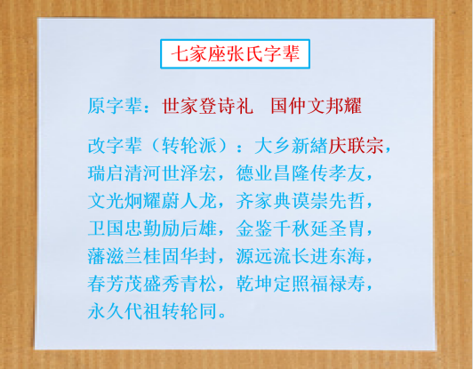 七家座张氏字辈